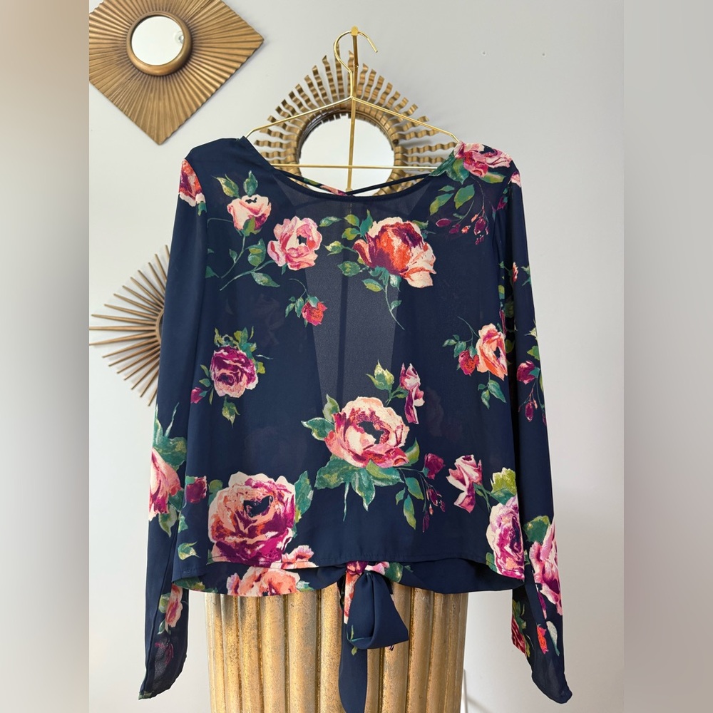 Floral Navy Sheer Women's Top